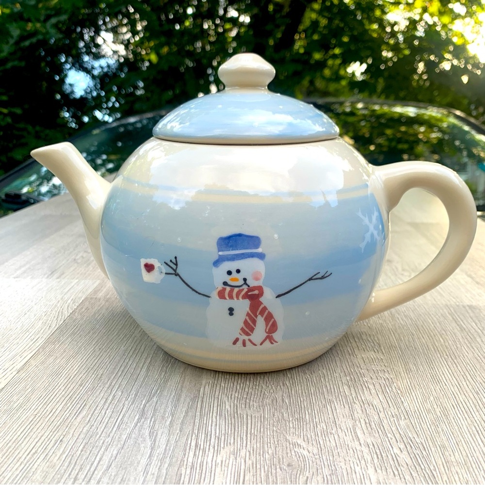 Hartstone Vintage 1989 Teapot Snowmen Snowman Winter Blue Snowflakes